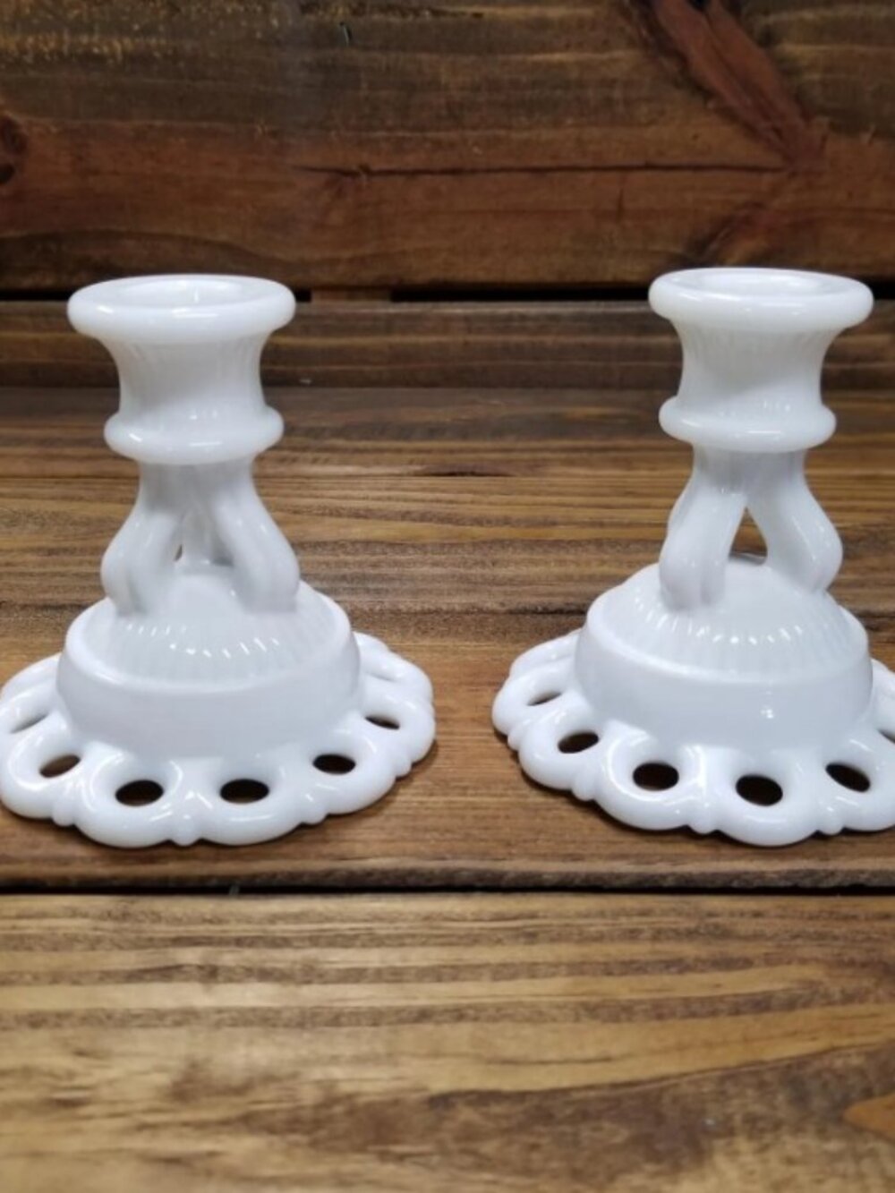 Vintage Westmoreland Milk Glass Candle Stick Holders, White, Set of 2